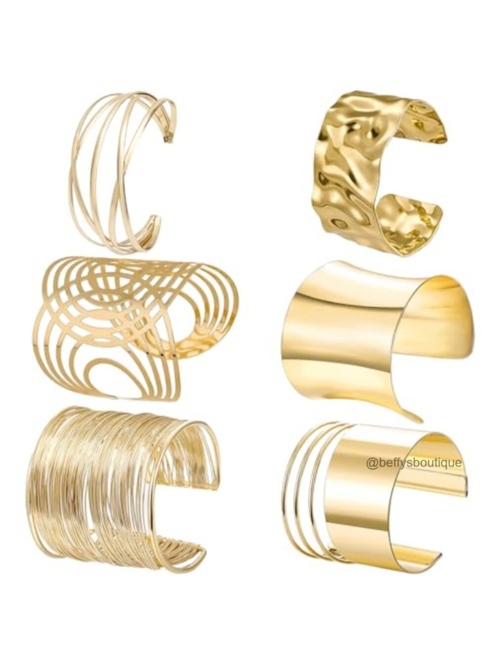 6 Piece Chunky Cuff Bracelet Set Open Wide Wire Bangles Adjustable Punk